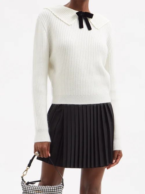 Exaggerated-collar Ribbed Knit Sweater - Womens - White