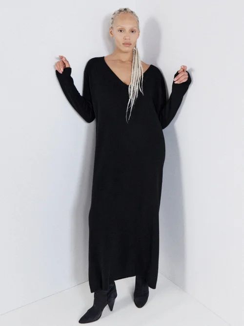 Clean V-neck Responsible Cashmere Knit Dress - Womens - Black