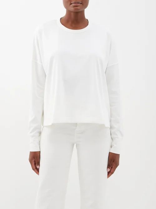 Dropped-shoulder Cotton Long-sleeved T-shirt - Womens - White