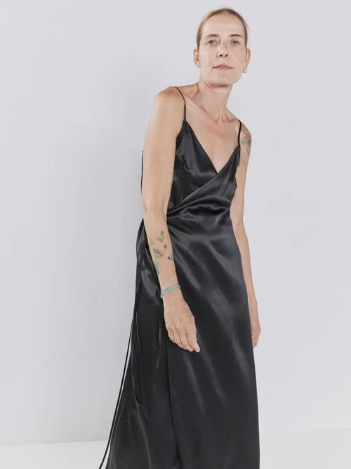 Panelled Deep-v Silk-satin Slip Dress - Womens - Black