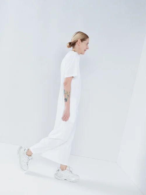 Recycled-yarn Relaxed-fit Jersey T-shirt Dress - Womens - White