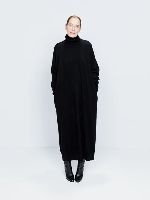 Responsible Cashmere-blend Belted Roll-neck Dress - Womens - Black