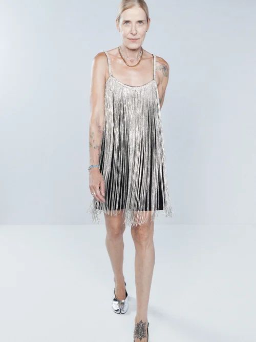 Crystal Fringe Mini Slip Dress - Womens - Metallic