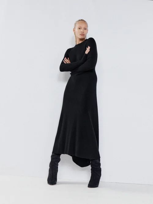 Responsible Cashmere-blend Ribbed Fishtail Dress - Womens - Black