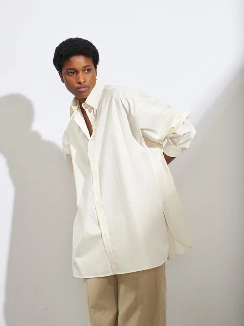 Organic-cotton Long-sleeved Shirt - Womens - Ivory