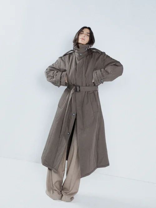 Responsible-cotton Padded Funnel Trench Coat - Womens - Brown