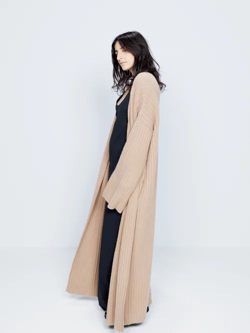 Belted Rib-knit Responsible Cashmere Maxi Cardigan - Womens - Camel