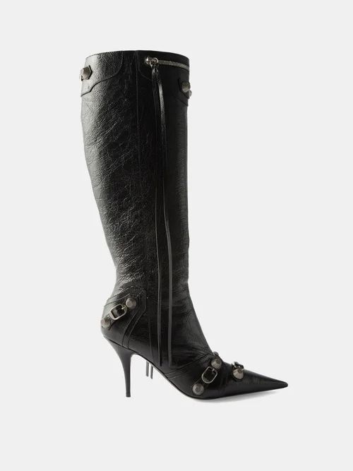 Cagole Buckled Knee-high Leather Boots - Womens - Black