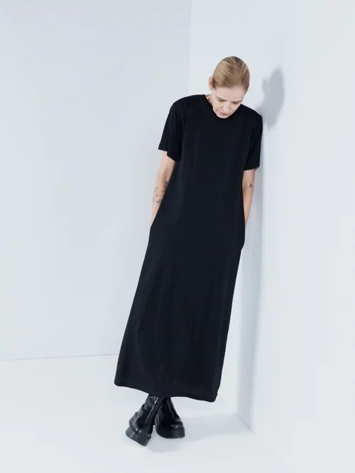 Recycled-yarn Relaxed-fit Jersey T-shirt Dress - Womens - Black