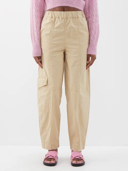Logo-patch Canvas Cargo Trousers - Womens - Camel