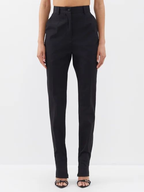 High-rise Zipped-cuff Cady Trousers - Womens - Black