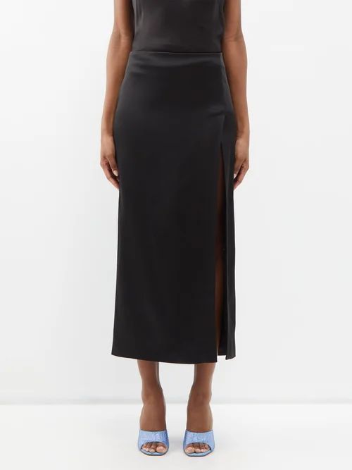 Minerva Side-split Satin Mini Skirt - Womens - Black