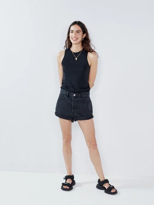 Rivet Cut-off Organic Cotton Denim Shorts - Womens - Black