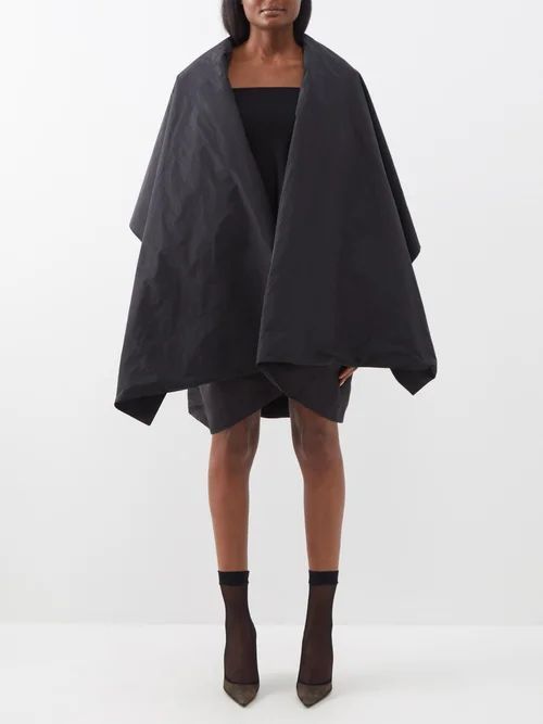 Oversized Shawl-collar Faille-moiré Coat - Womens - Black
