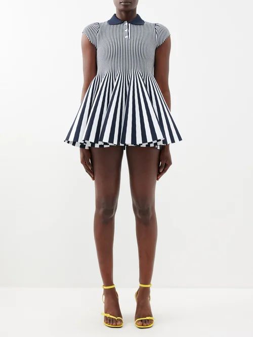 Striped A-line Mini Dress - Womens - Blue Stripe