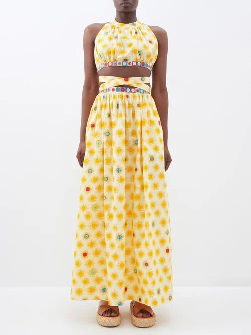Alaia Smile Sun-print Cotton Dress - Womens - Yellow Multi