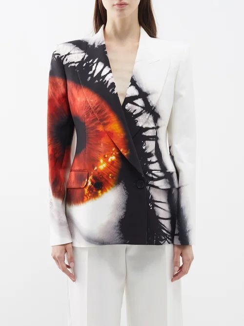 Amber Iris-print Cady Suit Jacket - Womens - White Multi