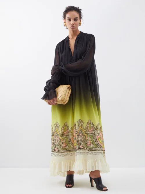 Ruffled Ombré Silk Dress - Womens - Lime