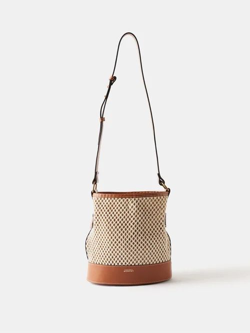 Bayia Leather-trim Crocheted Bucket Bag - Womens - Tan White