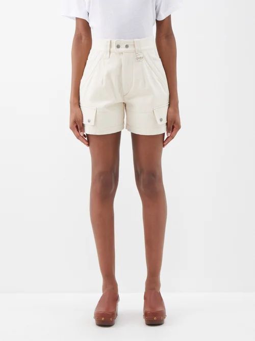 Flap-pocket Twill Shorts - Womens - Ecru