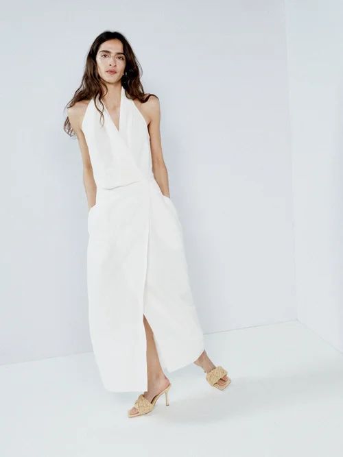 Wrap Linen And Silk-blend Halter Dress - Womens - Ivory