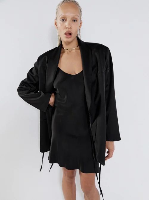 Thin-strap Satin Mini Dress - Womens - Black
