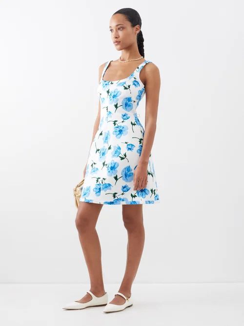 Tillie Floral-print Taffeta Mini Dress - Womens - Blue Print