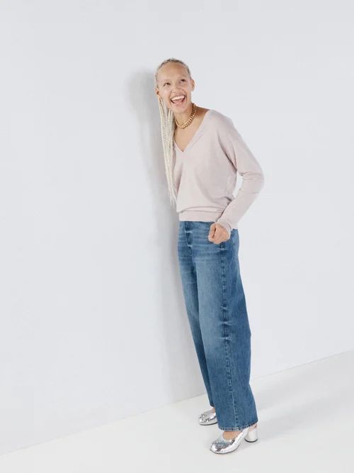 V-neck Responsible Merino-wool Sweater - Womens - Light Pink