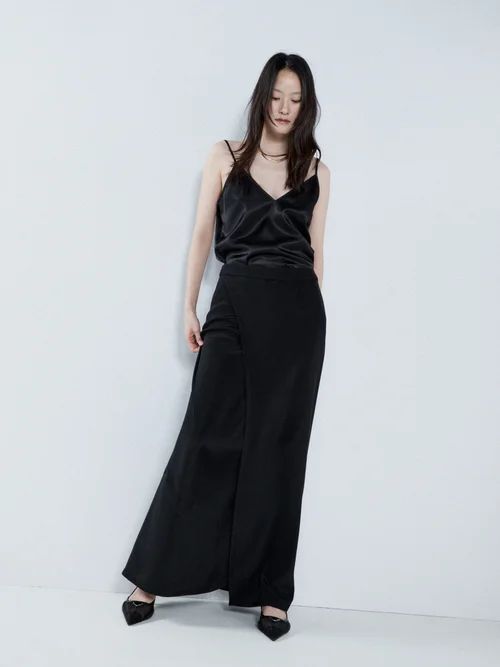 Wrap Split Silk Maxi Skirt - Womens - Black