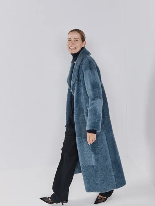 Wrap-around Shearling Coat - Womens - Light Blue