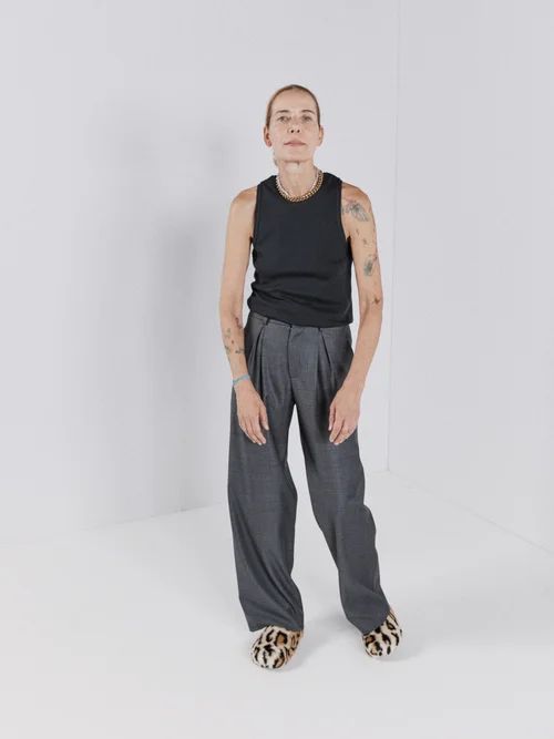 Wide-leg Wool Trousers - Womens - Dark Grey