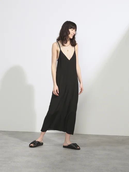 V-neck Silk Crepe De Chine Slip Dress - Womens - Black