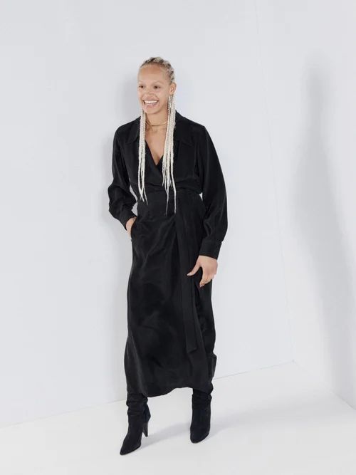 Wrap Draped Silk Shirtdress - Womens - Black