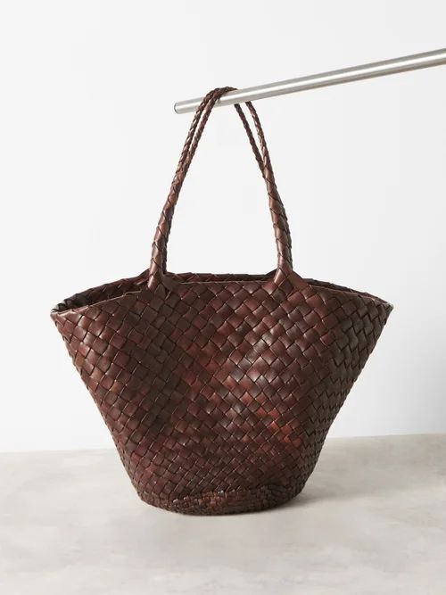 Egola Woven-leather Basket Bag - Womens - Dark Brown