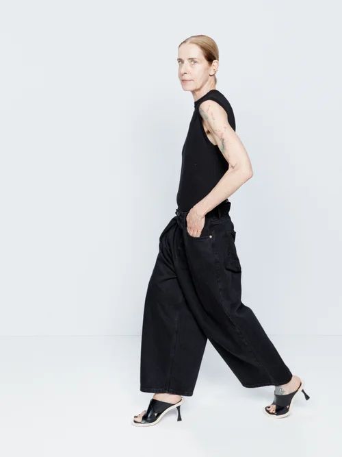 Extra Fold Organic-cotton Wide-leg Jeans - Womens - Black