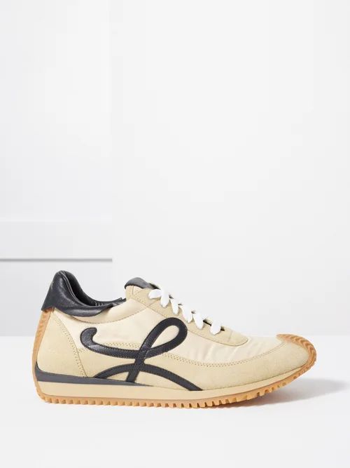 Flow Runner Nylon And Suede Trainers - Womens - Gold Black