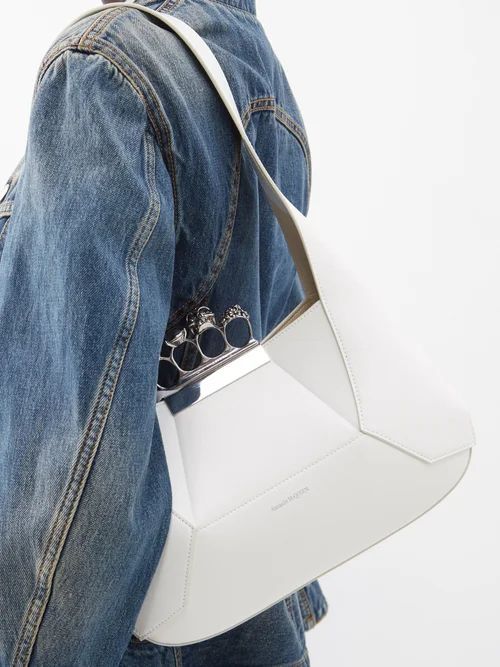 Four Ring Crystal And Leather Shoulder Bag - Womens - White