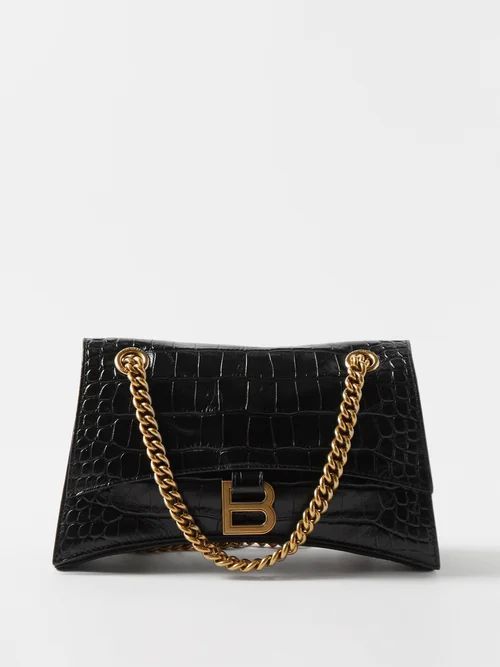 Crush Chain Crocodile-effect Leather Shoulder Bag - Womens - Black