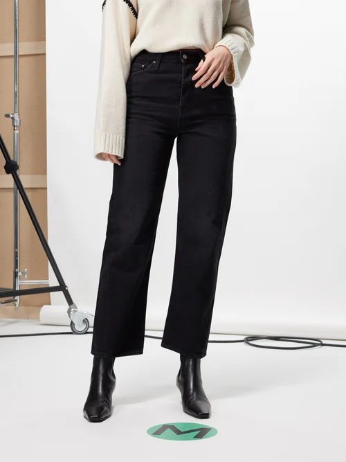 Twisted-seam High-rise Organic-cotton Jeans - Womens - Black