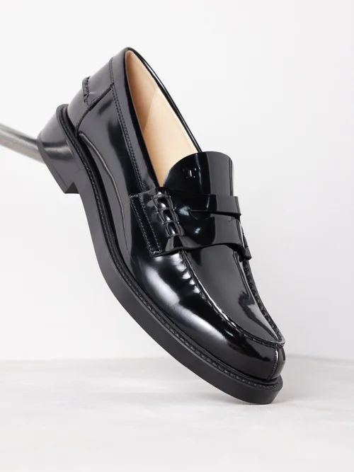 Leather Penny Loafers - Womens - Black