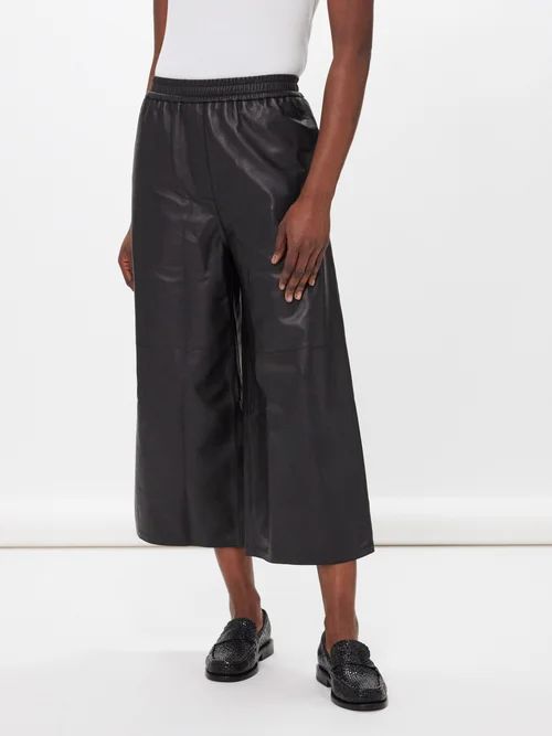 Cropped Leather Wide-leg Trousers - Womens - Black