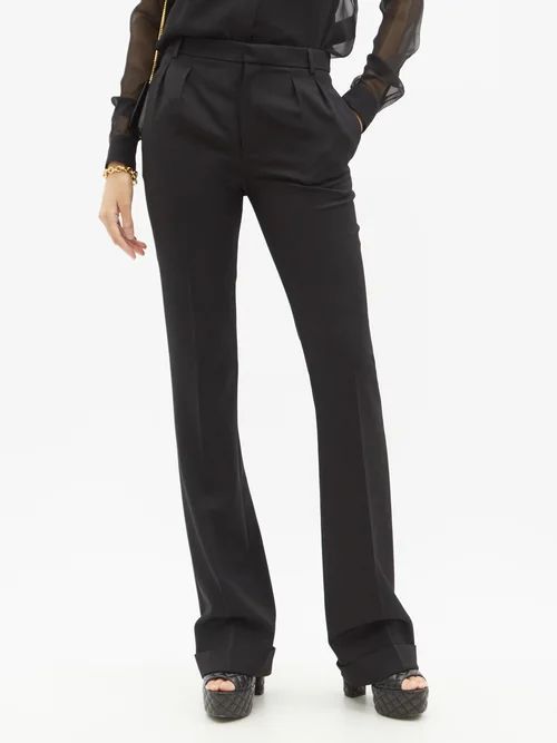 High-rise Wool Grain-de-poudre Tailored Trousers - Womens - Black