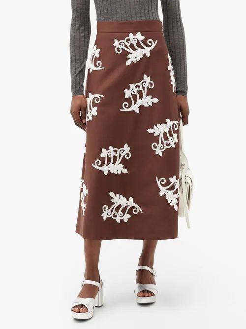 Bead-embellished Mohair-blend Midi Skirt - Womens - Brown