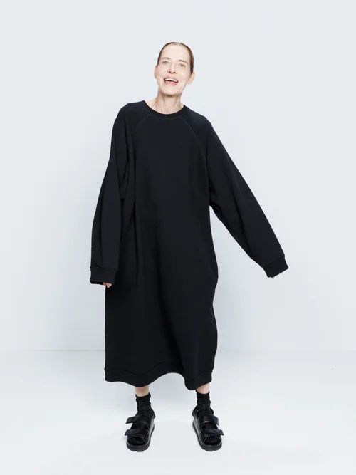 Recycled-yarn Cotton-blend Sweatshirt Dress - Womens - Black