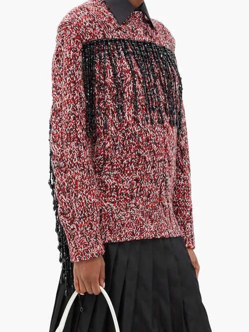 Fringed-beads Wool-blend Sweater - Womens - Red Multi