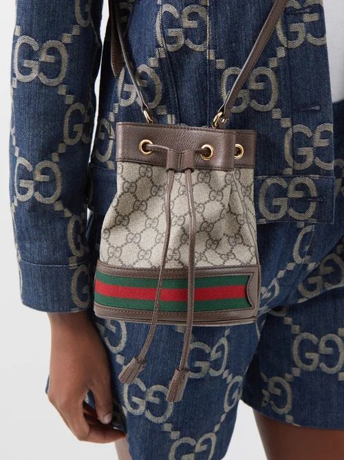 Ophidia Mini Gg Supreme And Leather Bucket Bag - Womens - Grey Multi