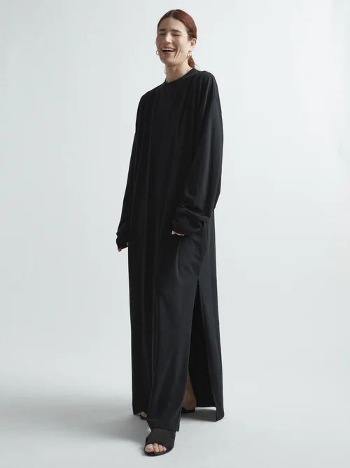 Recycled-yarn Cotton-blend Maxi T-shirt Dress - Womens - Black
