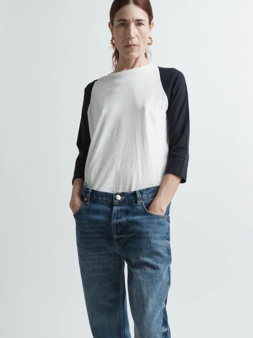 Raglan Recycled Cotton-blend Jersey T-shirt - Womens - Navy Multi