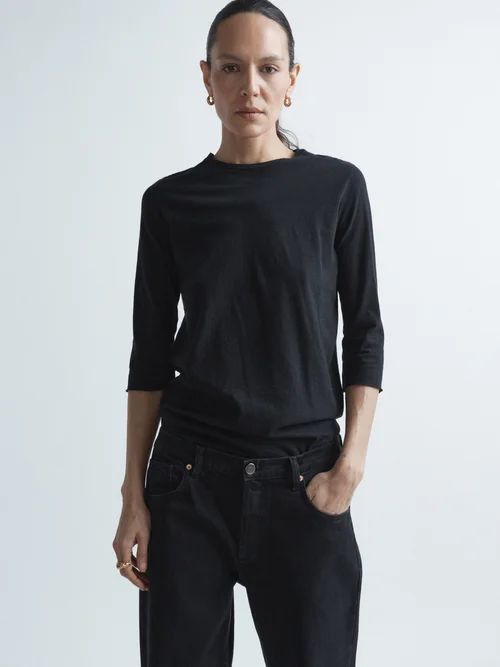 Half-sleeve Recycled Cotton-blend Jersey T-shirt - Womens - Black