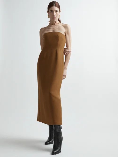 Organic-wool Crepe Bandeau Midi Dress - Womens - Gold